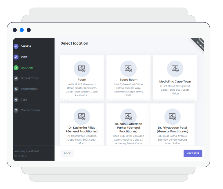 Choosing a practice location in BookDoc