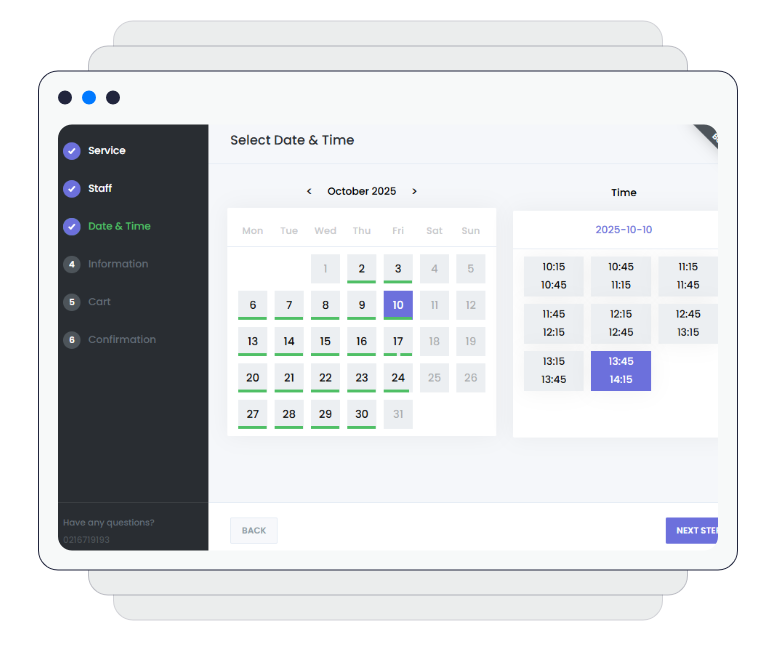 BookDoc's own calendar with date and time selection