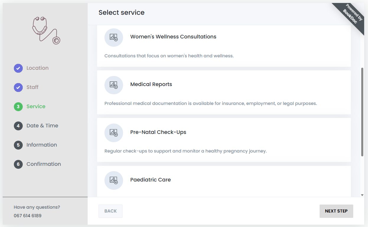 A patient choosing a service in BookDoc