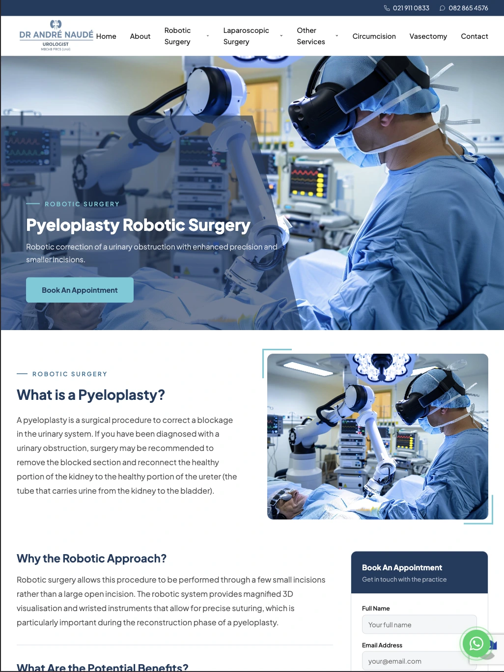 Dr Andre Naude Urologist website by Avily, shown on an iPad