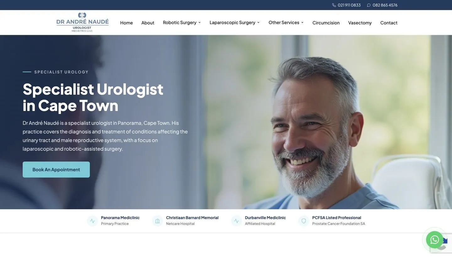 Dr Andre Naude Urologist website